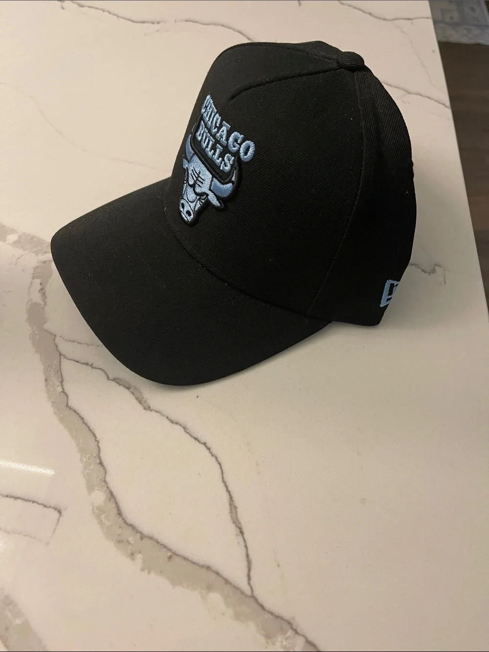 New Era Black Cap with Light Blue Chicago Bulls Logo